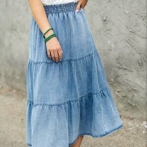 Tiered Denim Midi Skirt